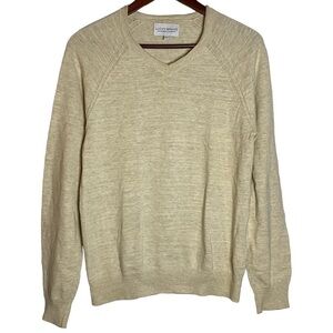 Lucky Brand Long Sleeve V Neck Cream Sweater Raglan Knit Ribbed Henley Small S